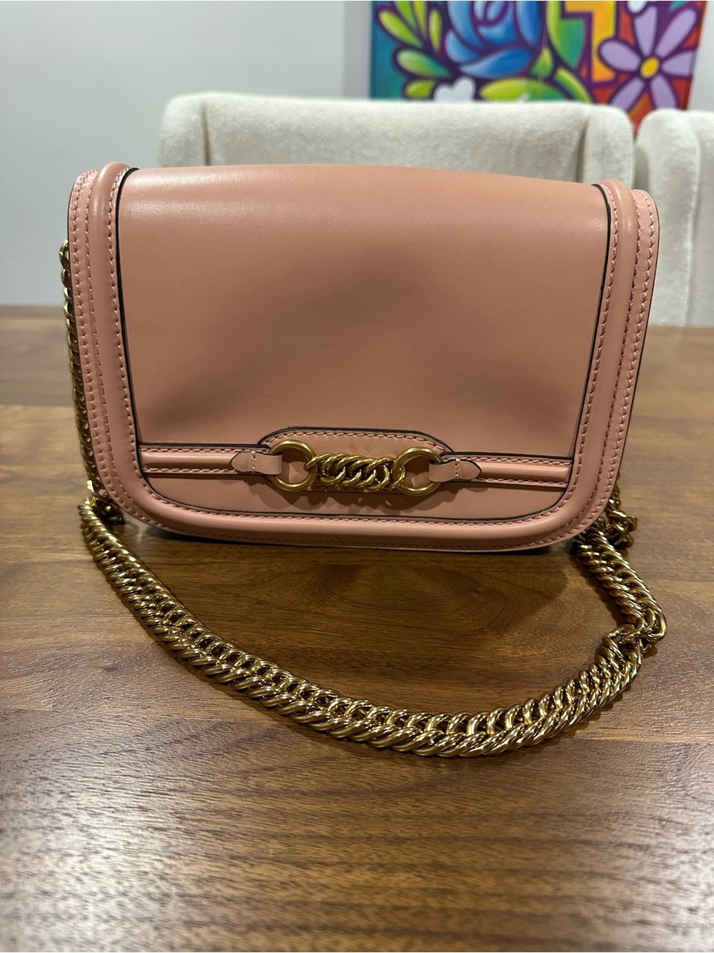 Burberry Pink Leather Shoulder Bag with Gold Chain